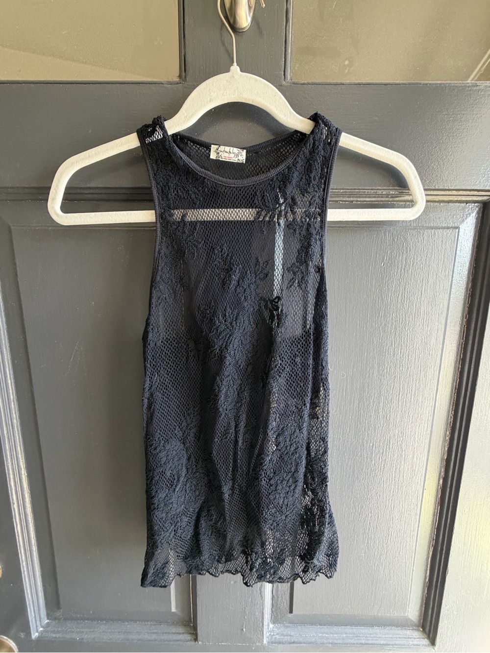 Free People Black Sheer Lace Tank Top